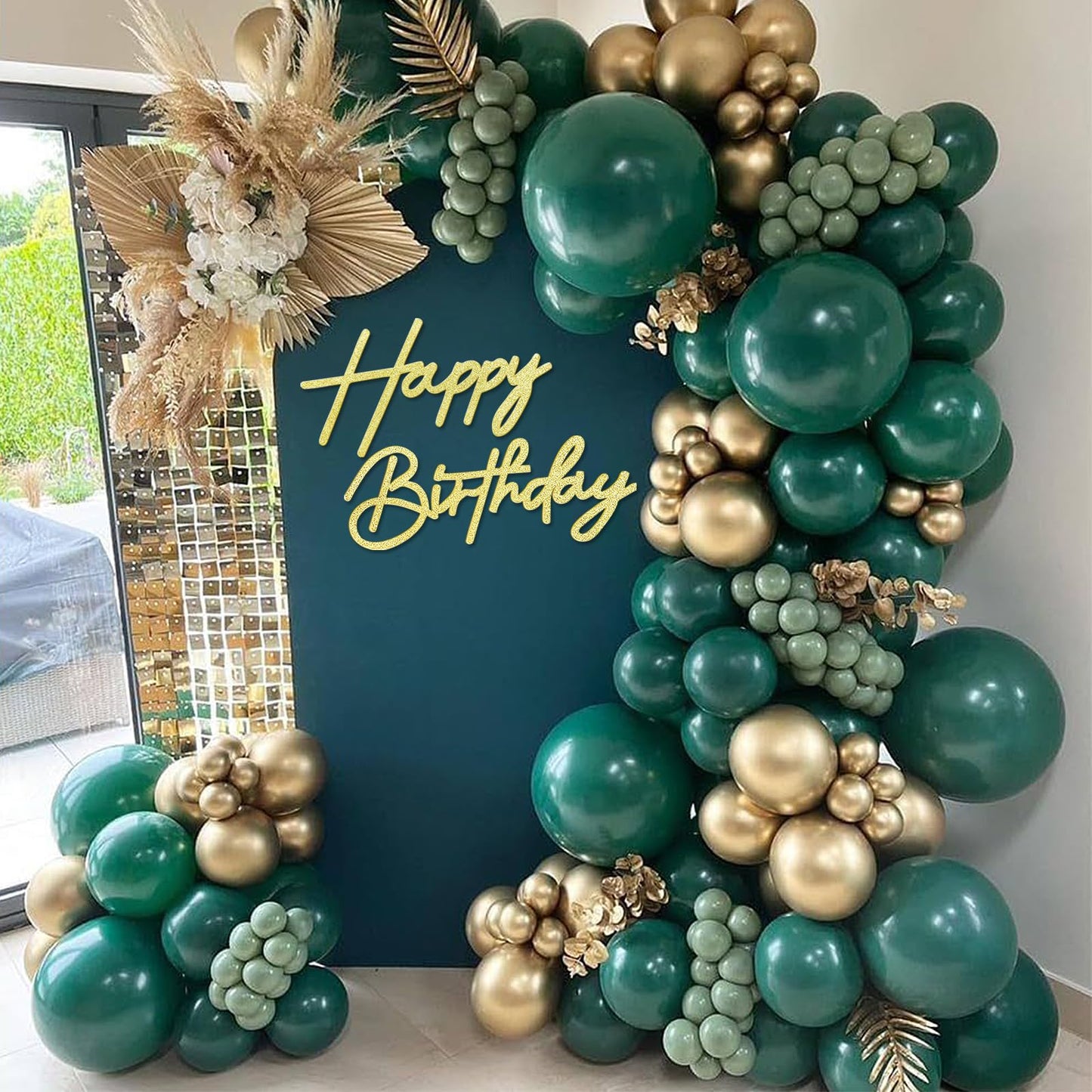 MASTRON Glitter Gold Happy Birthday Sign for Backdrop – Felt Letters for Balloon Arch & Party Decor
