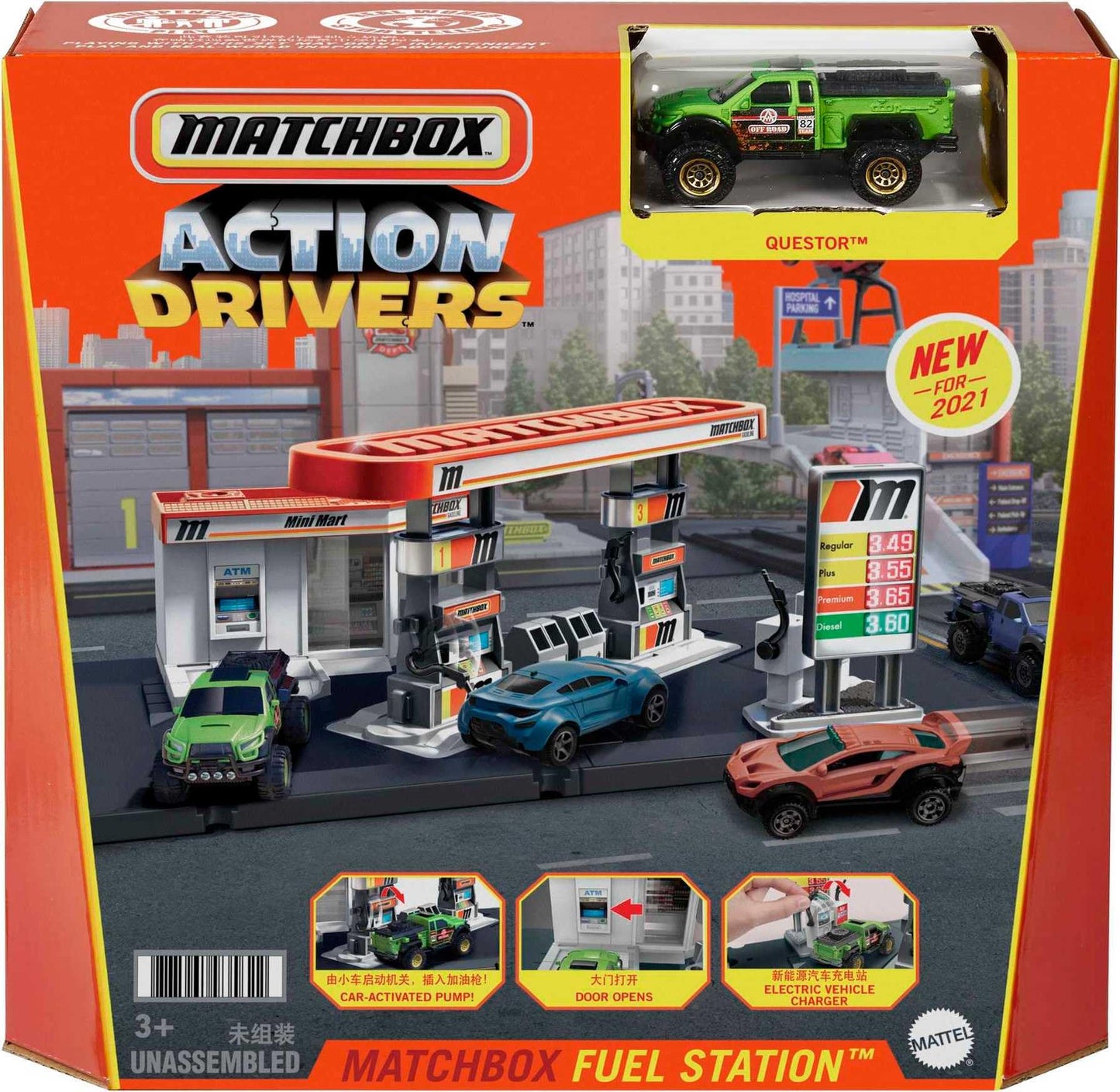 Matchbox Action Drivers Fuel Station Playset – 1:64 Scale Car, Moveable Hoses & Car-Activated Features