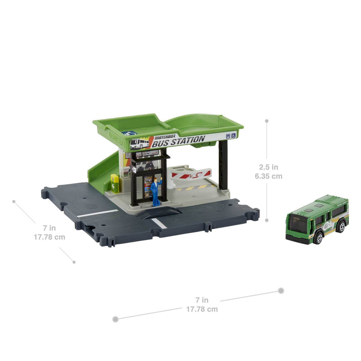 Matchbox Bus Station Track – 1:64 Bus Included, Gift for Kids 3+