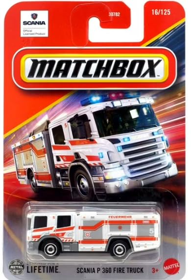 Mattel Matchbox Scania P360 Fire Truck White 1:64 Die-Cast – European Streets
