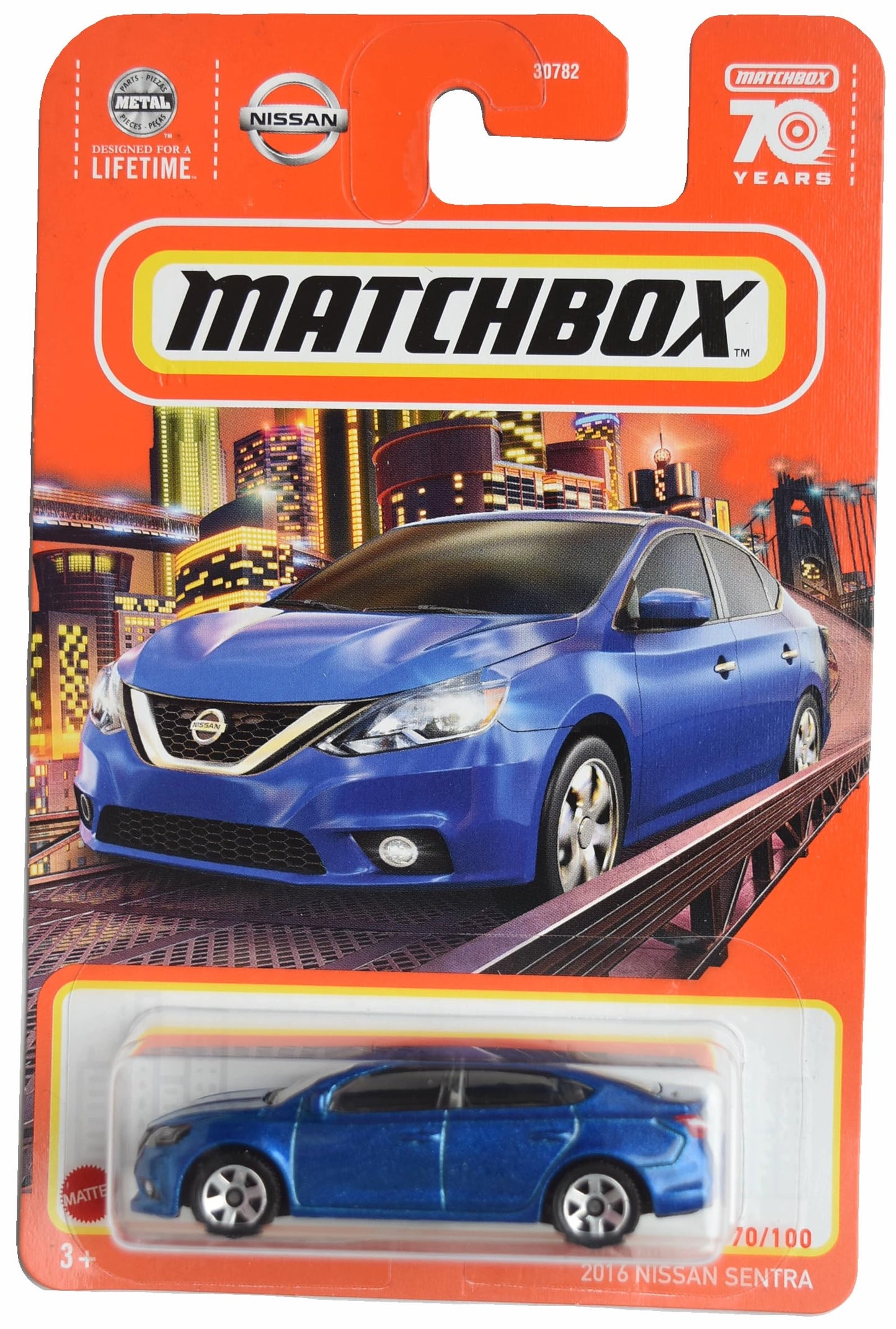 Matchbox 2016 Nissan Sentra Blue 70/100 | 1:64 Die-Cast Toy Car