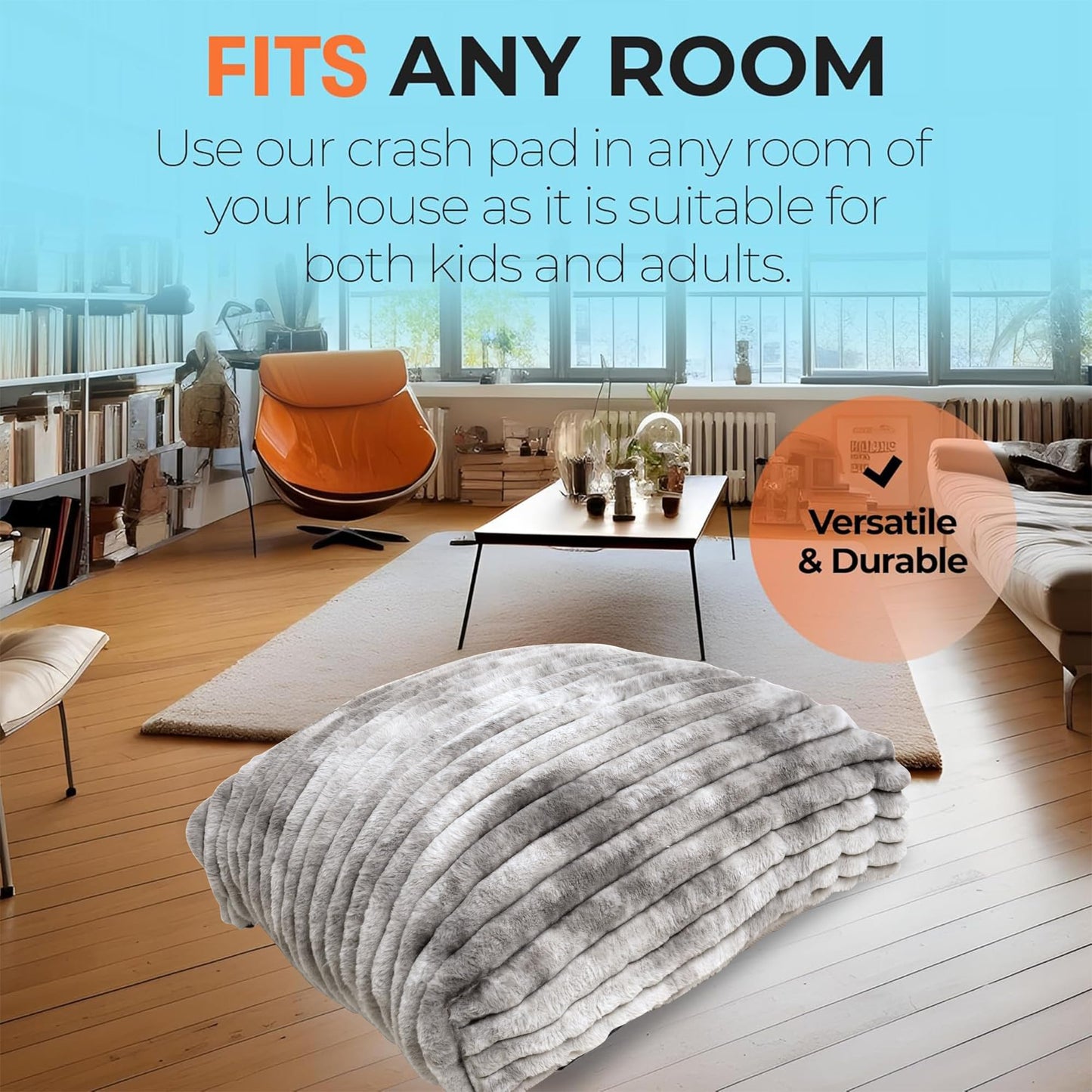 Matini Home Crash Pad – 36x36 Sensory Foam Block Pad for Jump, Play, Relax (Grey/White)