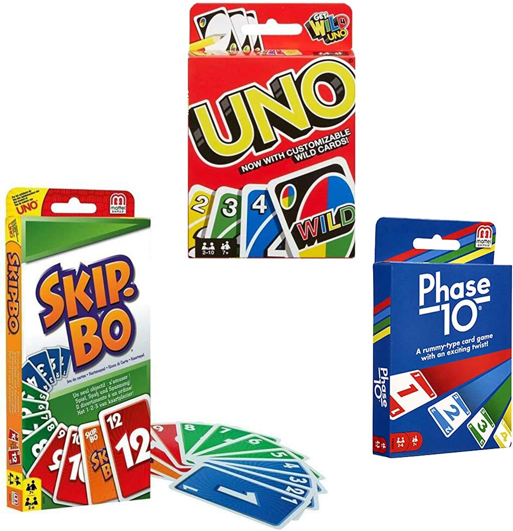 Mattel Card Game Set: Skip-Bo, UNO & Phase 10