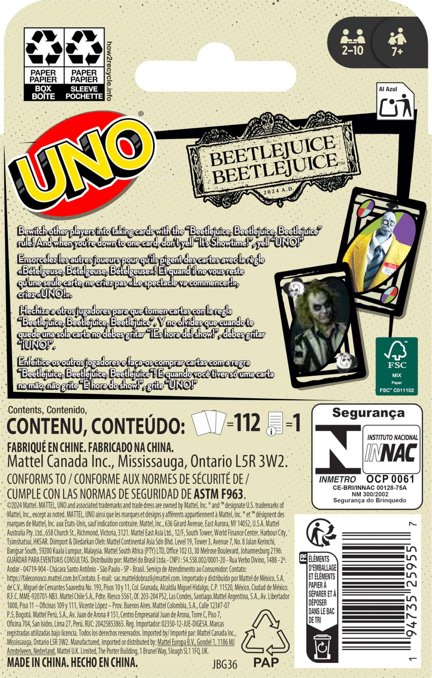 Mattel Games UNO Beetlejuice Beetlejuice Card Game – Family Fun for 2–10 Players