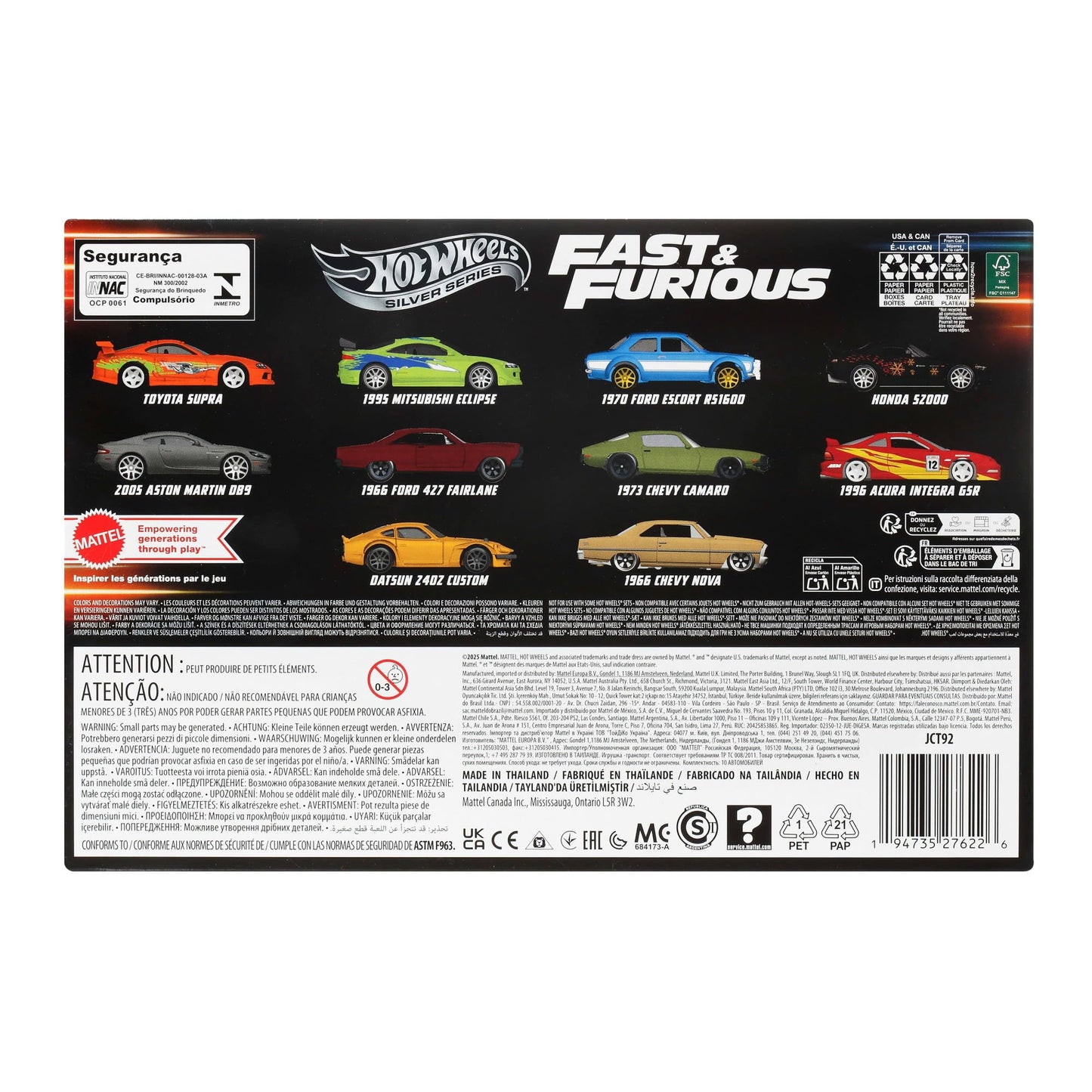 Mattel Hot Wheels Fast and Furious 1:64 Specialized Embellishments — Pack of 10 Licensed Metal Trucks