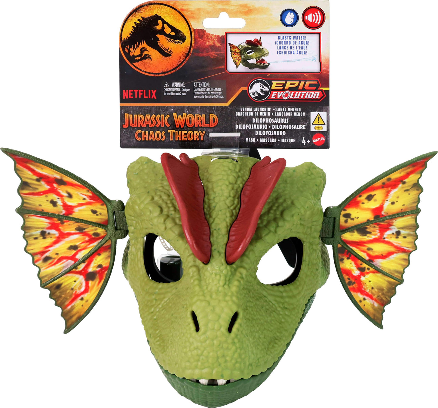 Mattel Jurassic World Dilophosaurus Mask – Venom Water Feature, Roars & Frill