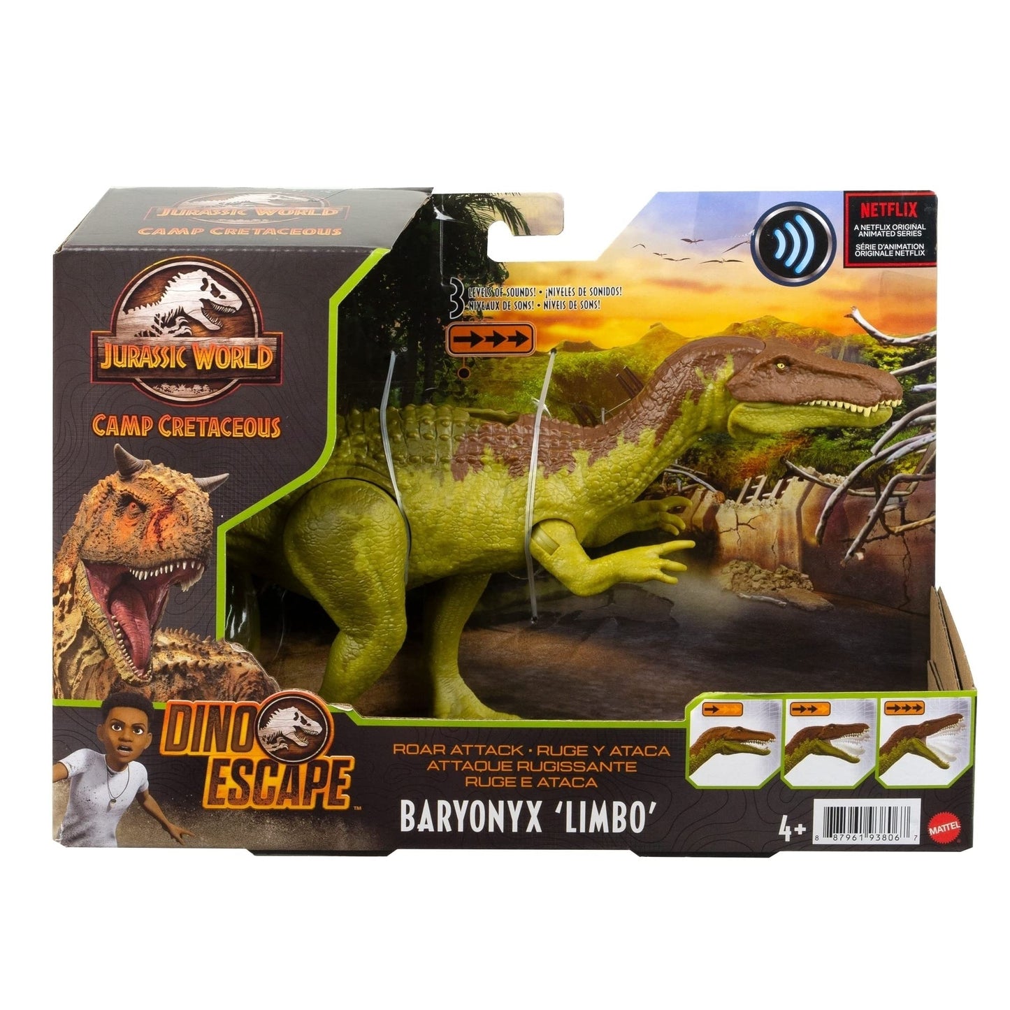 Mattel Jurassic World Camp Cretaceous Roar Attack Baryonyx Limbo Action Figure – Strike Motion & Sounds