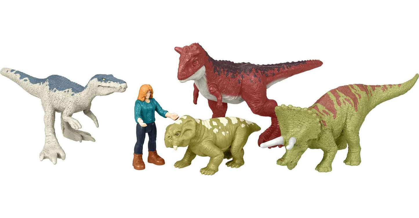 Mattel Jurassic World Dominion Carnotaurus Clash Pack – 5 Mini Figures in Truck-Themed Package