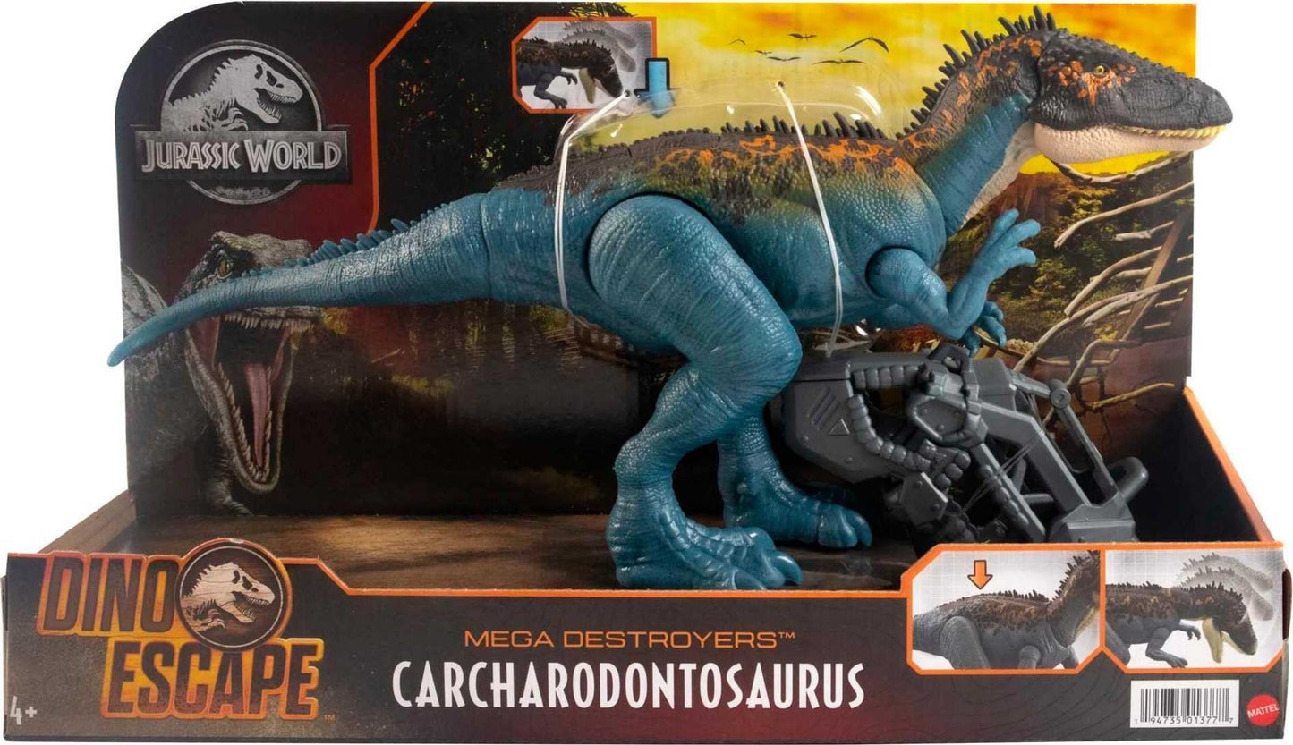 Mattel Jurassic World Mega Destroyers: Carcharodontosaurus Blue Action Figure with Attack Motion & Breakaway Accessory