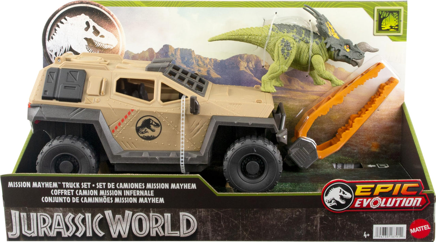 Mattel Jurassic World Truck & Einiosaurus Dinosaur – Flip & Roll Mission Mayhem Vehicle