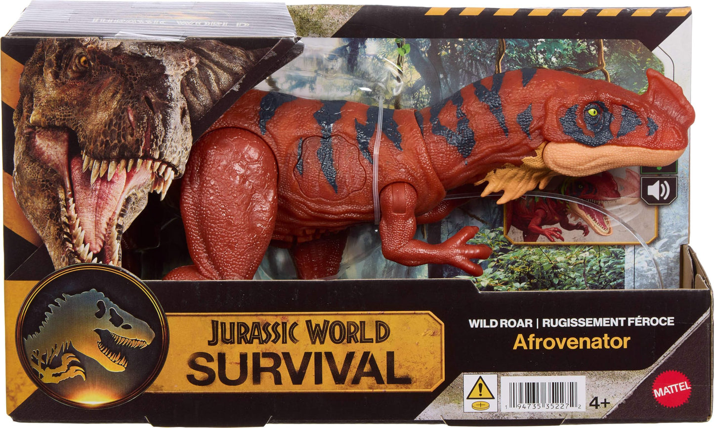 Mattel Jurassic World Wild Roar Afrovenator Action Figure – Attack, Lights, Roar & Digital Play (12.4-Inch)