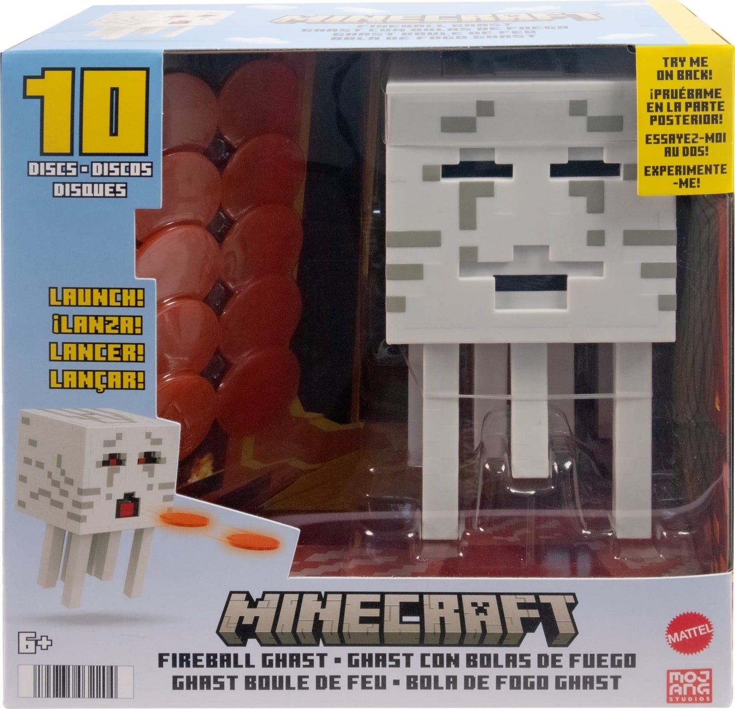 Mattel Minecraft Fireball Ghast Figure with 10 Discs | Interactive Collectible Toy