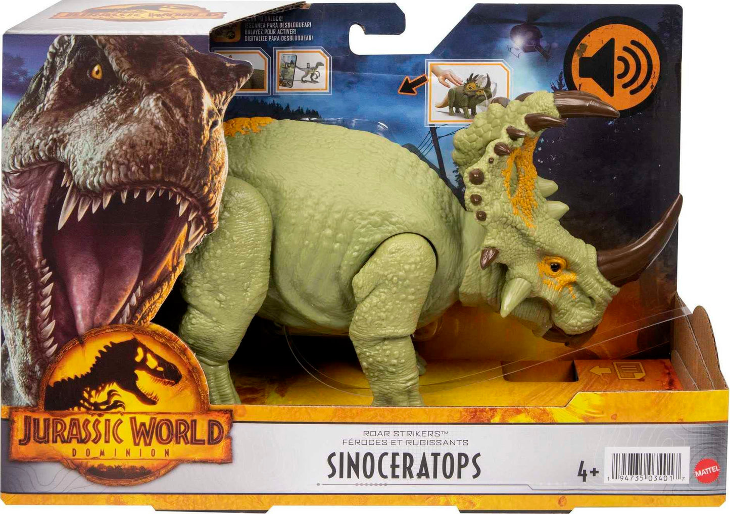 Mattel Jurassic World Dominion Sinoceratops Roar Strikers Figure with Roaring Sound and AR