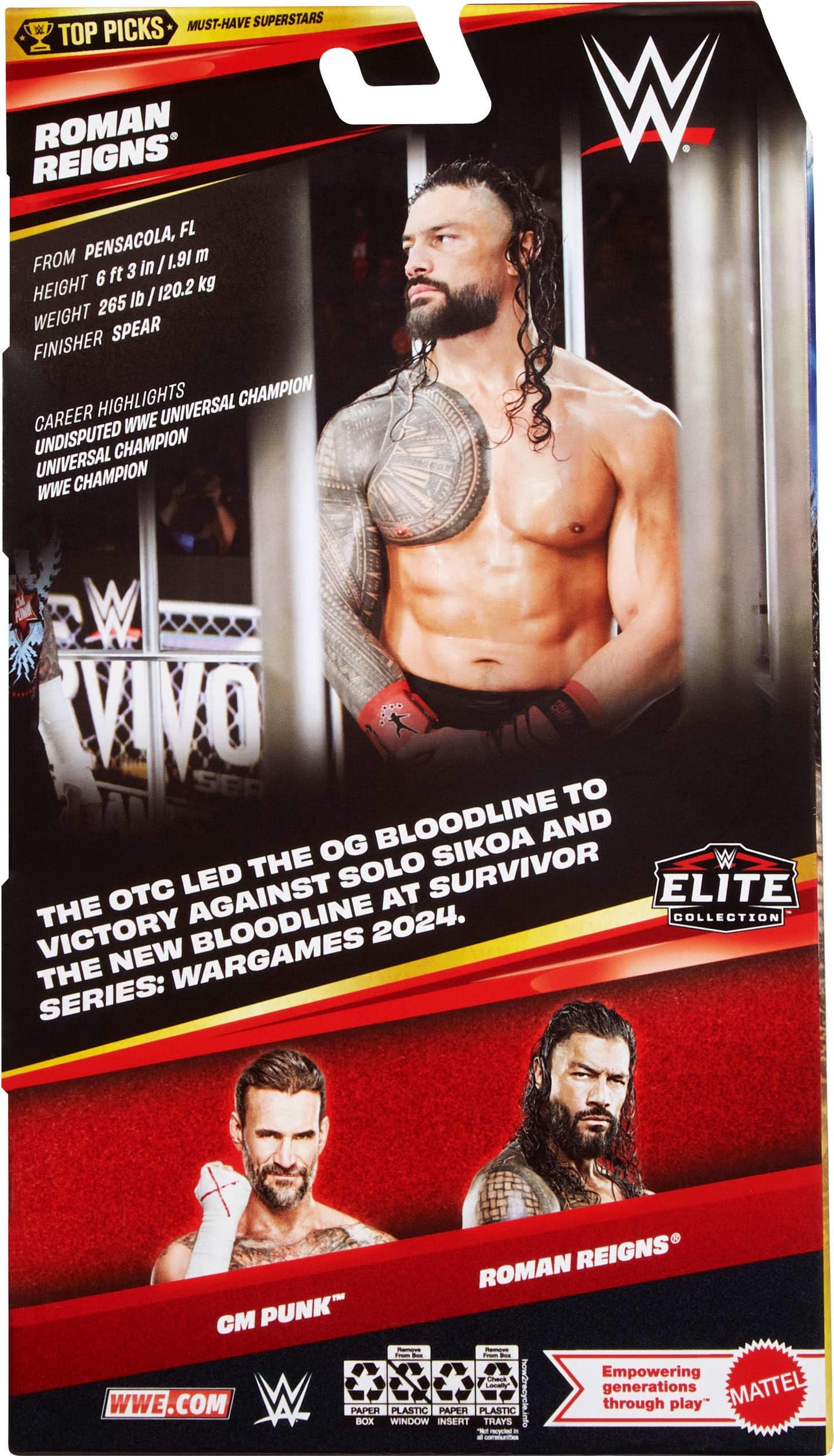 Mattel WWE Elite Top Picks Roman Reigns Figure – 6-Inch Collectible with Swappable Hands & Ring Gear