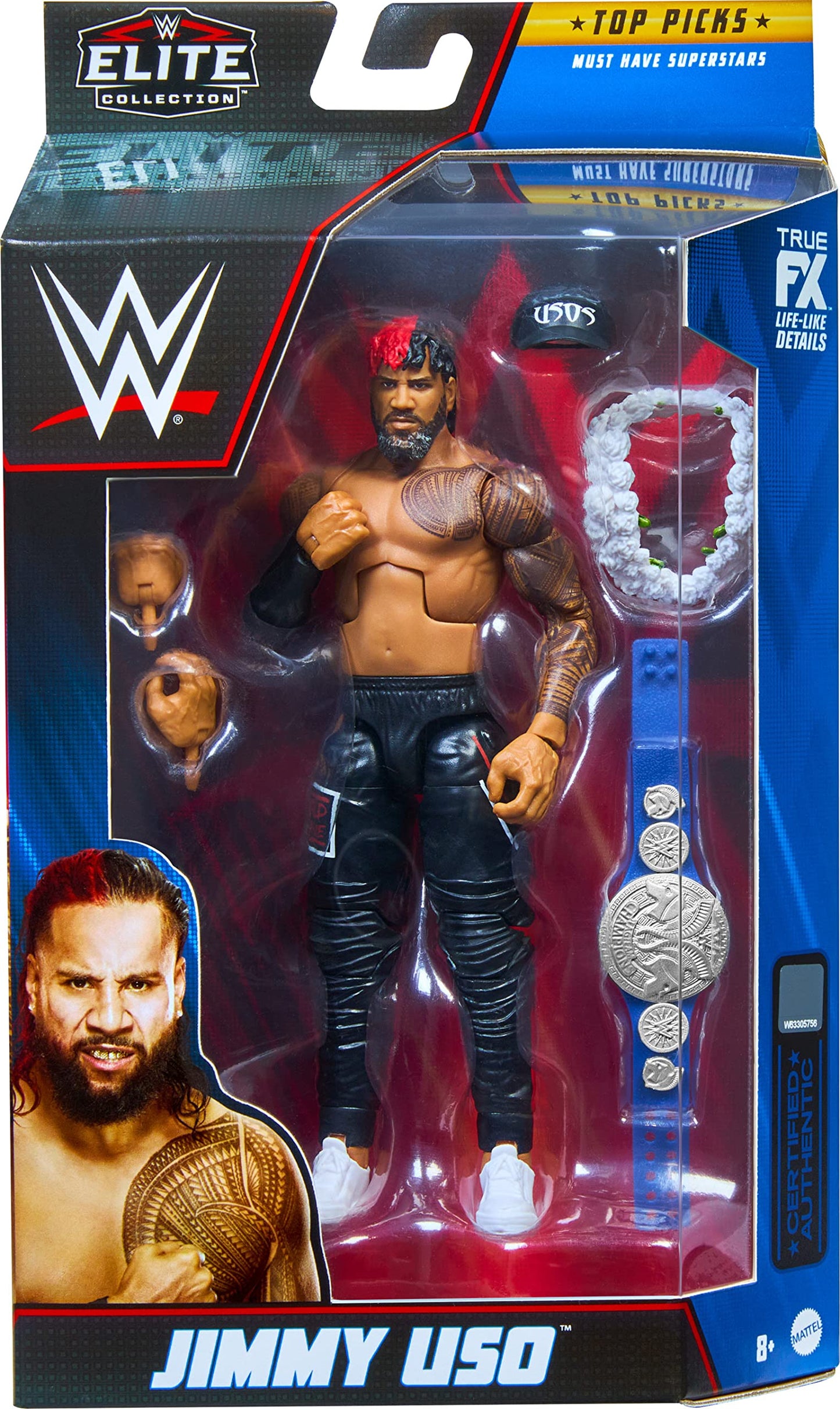 Mattel WWE Jimmy Uso Top Picks Elite 6-In Figure – 25 Points of Articulation, TrueFX Detailing