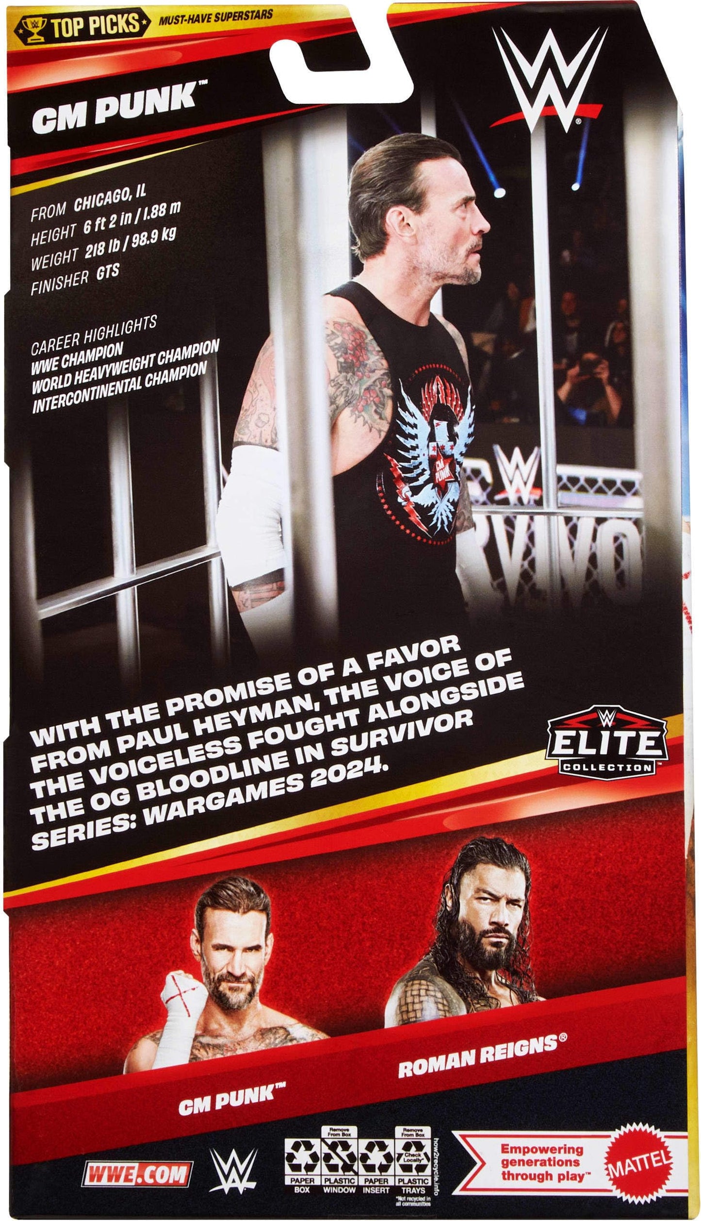 Mattel WWE Elite Top Picks CM Punk 6-Inch Action Figure – Swappable Hands & Ring Gear