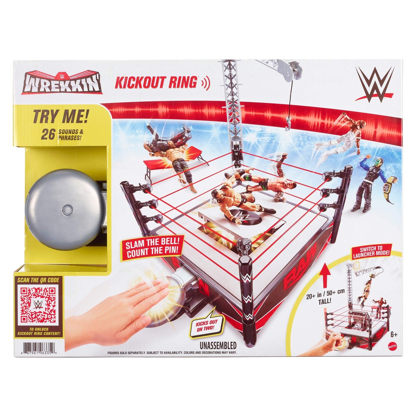 Mattel WWE Wrekkin Kickout Ring Playset – 2 Modes, Launcher, Crane & Championship (13 x 20 in)