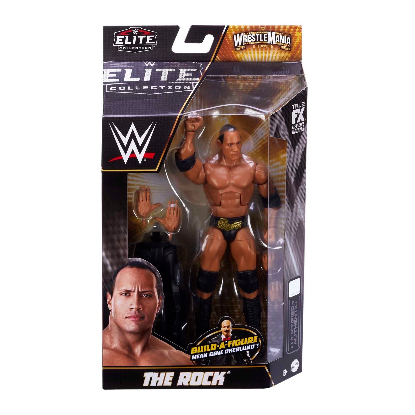 Mattel WWE The Rock WrestleMania Elite 6-Inch Figure with Accessory & Mean Gene Okerlund BAF Parts
