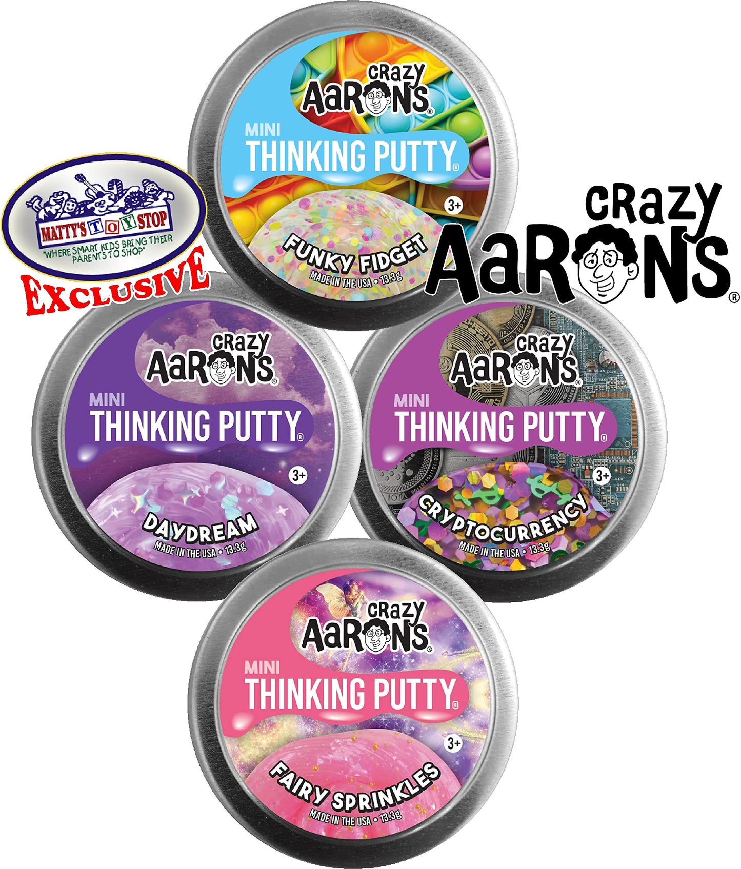 Matty's Toy Stop Crazy Aaron's Putty Mini Tins – 4 Pack (13.3g Each) Gift Set