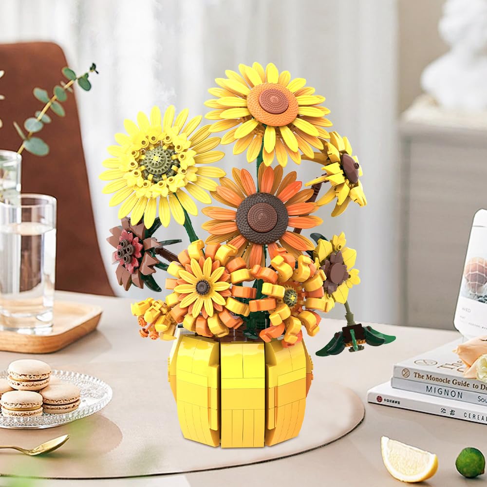 Mavo brix Flowers Building Sets for Adults – Van Gogh Sunflowers Kit, Lego-Compatible