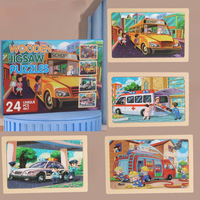 MAX JHQIQU Puzzles for Kids 4-6 — 4-Pack 24-Piece Wooden Jigsaw Puzzles
