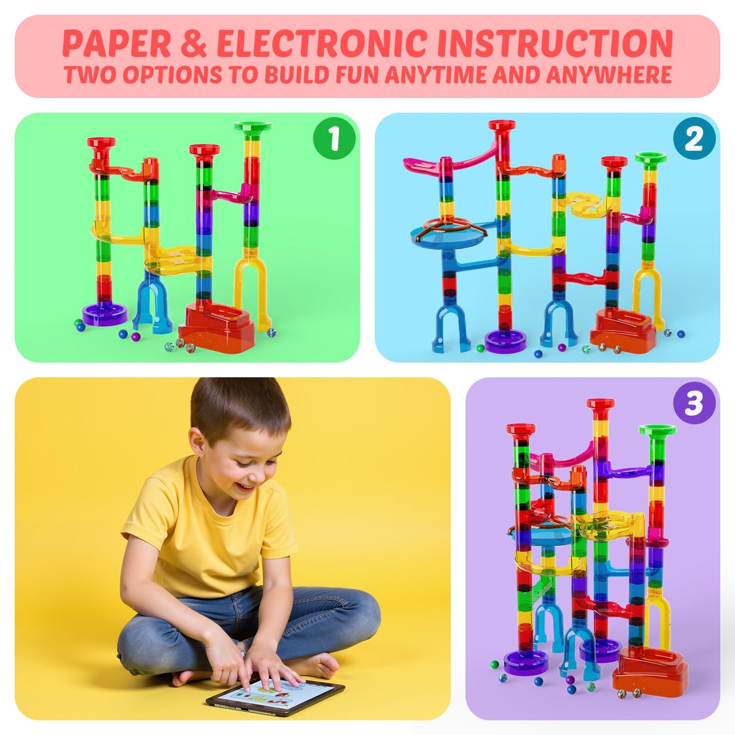 MaxTronic Marble Run Kit for Kids — 109-Piece 16mm Marble Maze, STEM Building Toys