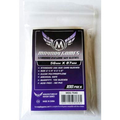 Mayday Games Purple Label 56x87mm Standard USA Card Sleeves (100) – Clear Polypropylene