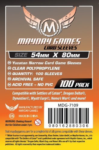 Yucatan Narrow Card Game Sleeves 54x80mm (100 Pack) for Settlers of Catan | Mayday Games