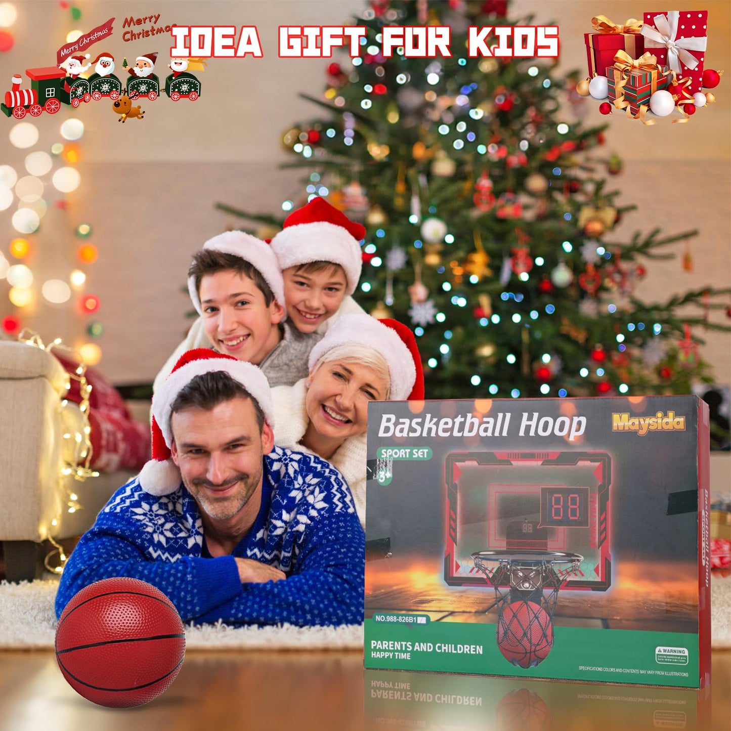 Maysida Remote Control Mini Basketball Hoop – Over-Door Indoor Hoop with LED Lights, Scoreboard & 4 Balls