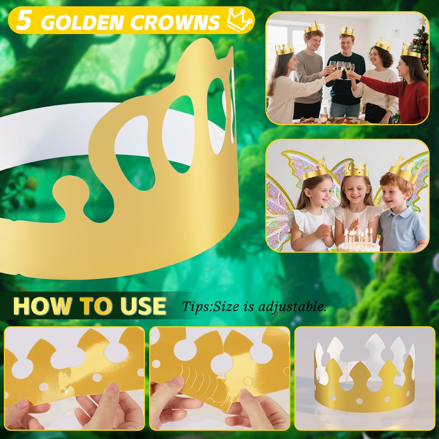 Maysida Gold Fairy Wings for Kids & Adults – Light-Up Sparkling Wings with Wand, Crown & Butterfly Set