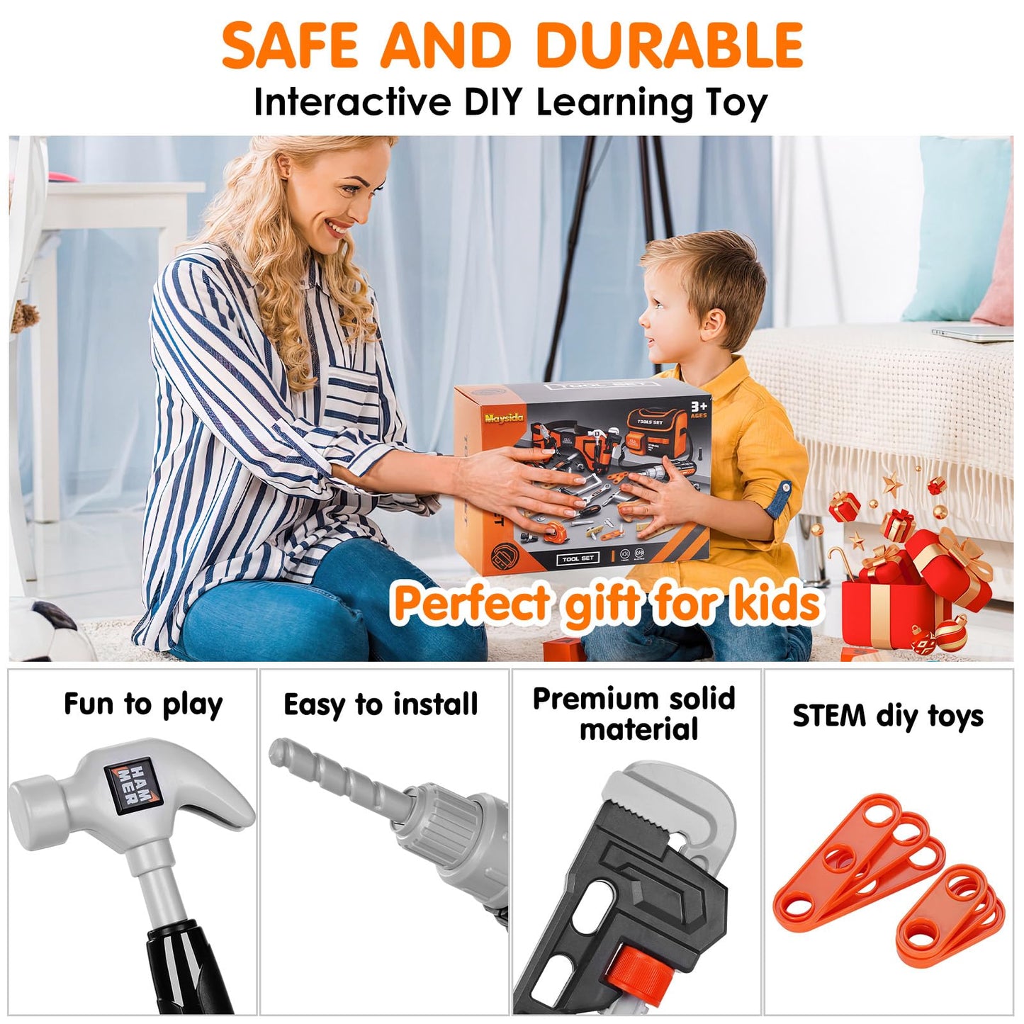 Maysida 48-Piece Kids Tool Set | Realistic Pretend Play Kit for Builders (Ages 3+)