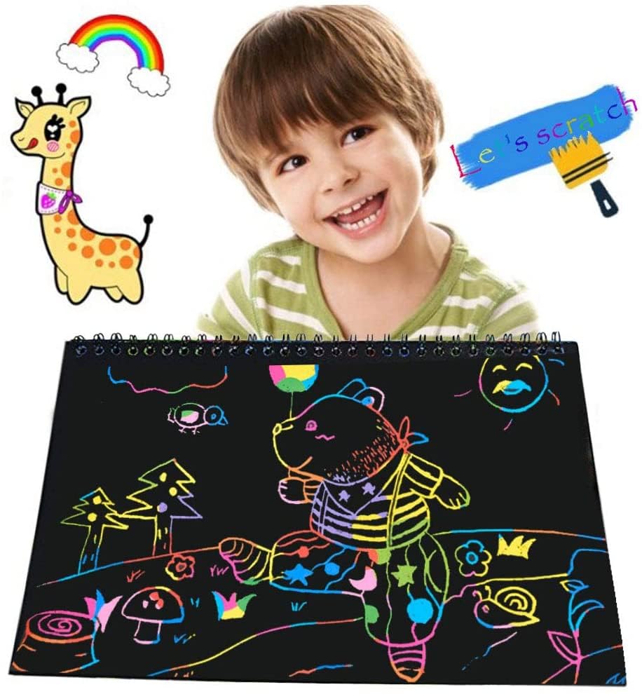MBJRFU I&Art Rainbow Scratch Art Books for Kids – Creative Doodle Gift Set
