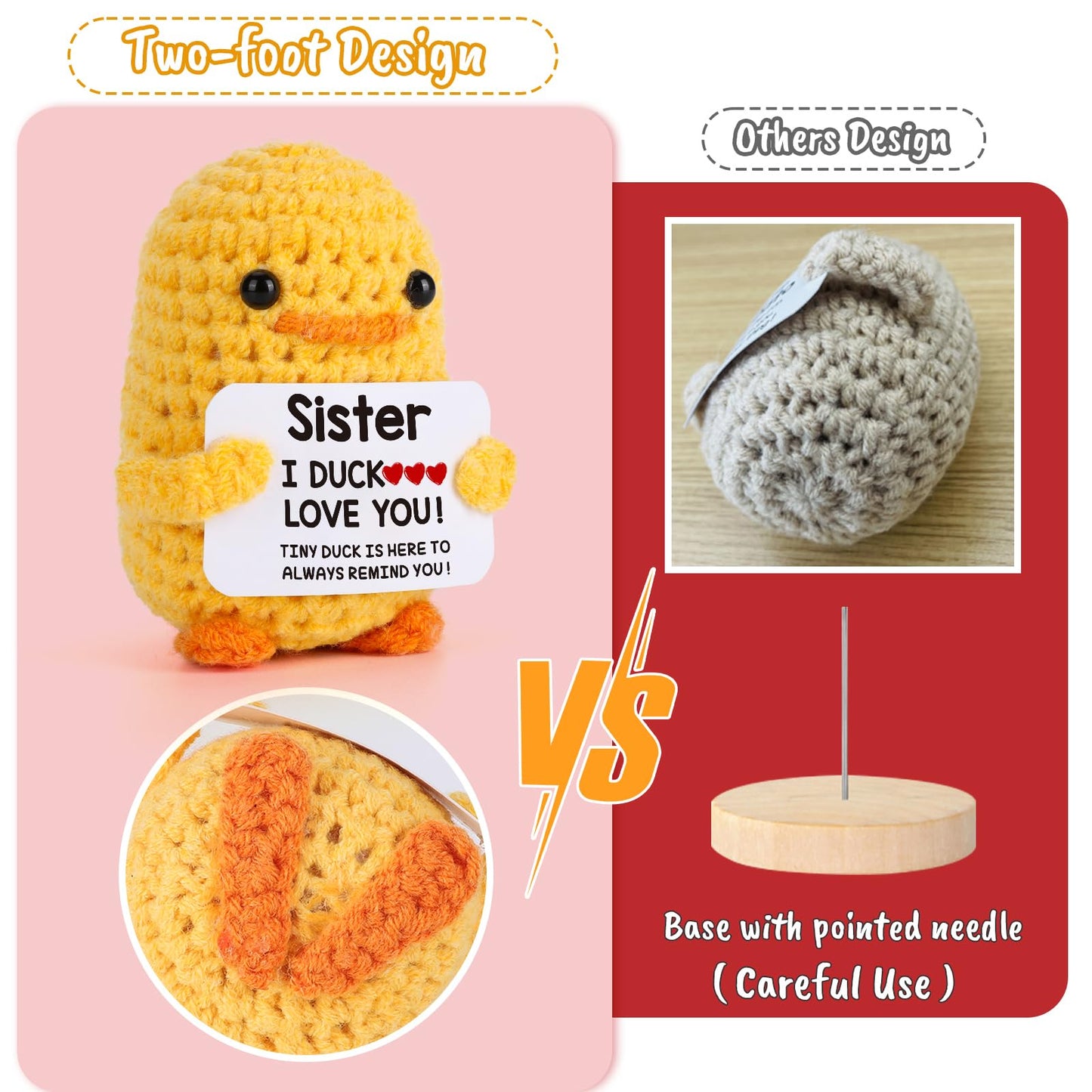 MBL Sisters Crochet Duck Gift — Cute Desk Companion for Sisters, Birthday, Graduation, Holidays