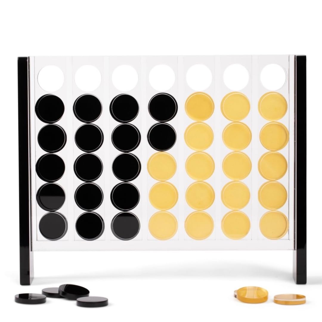 MC Marble Cultures: Unique Acrylic Four in a Row – Black & Gold Frame, 2-Player Strategy Game