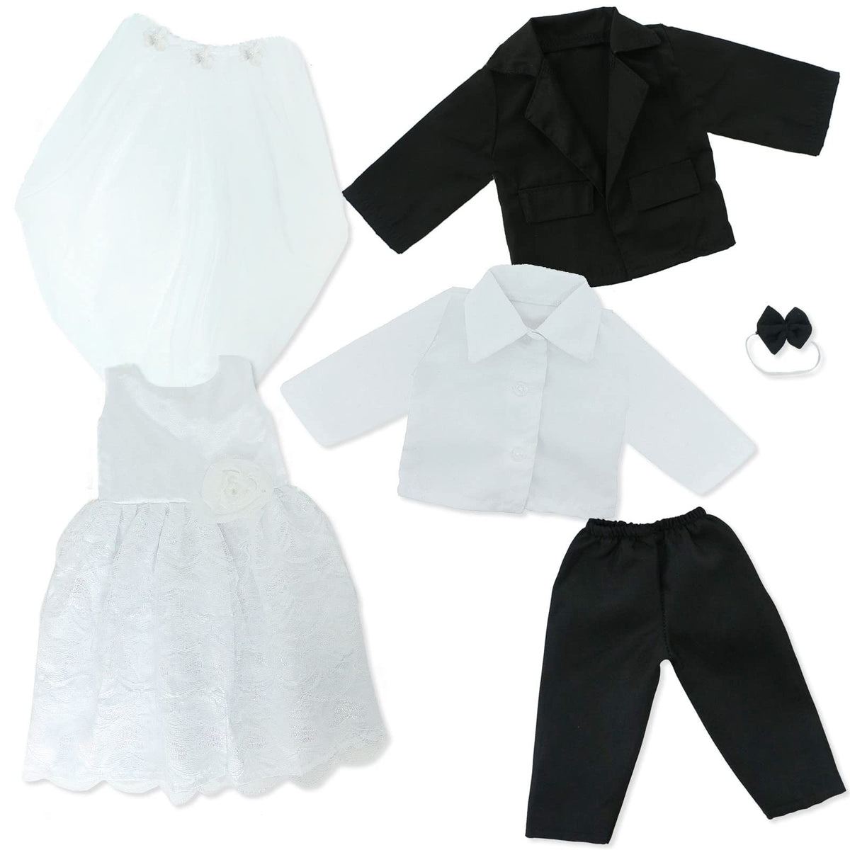 MCZQXW 18-Inch Doll Wedding Dress & Groom Outfit Set – Veil & Bow Tie