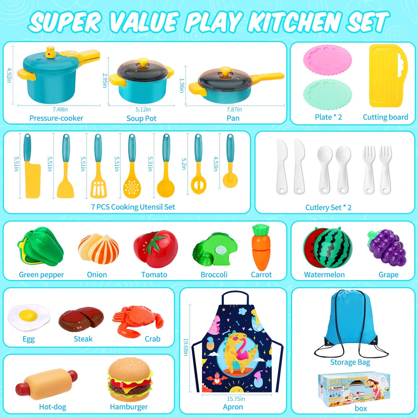 Meaicezli Kids Play Kitchen Accessories Set – Pretend Cooking Toys for Toddlers