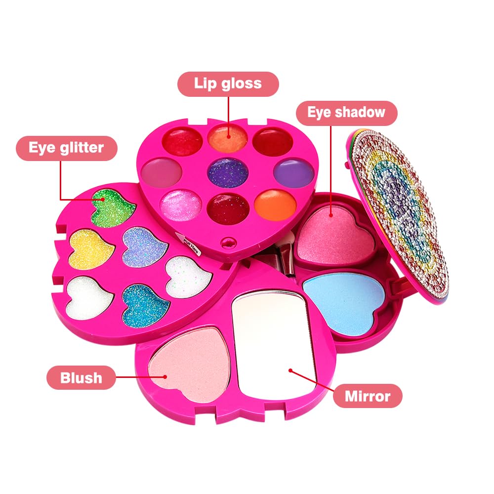 Mebtmel Heart Shape Kids Makeup Kit – Safe, Non-Toxic, Washable, 4-Layer Rotating