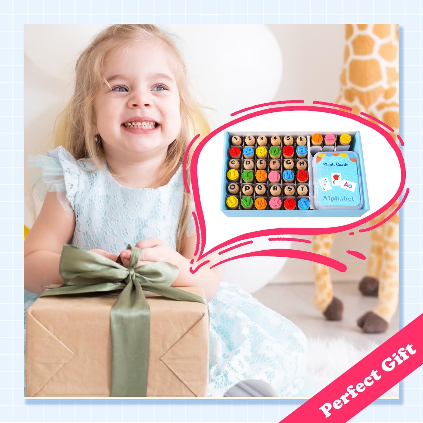 MeCids Wooden Alphabet & Number Stamp Set – 39-Piece Educational Toy for Kids