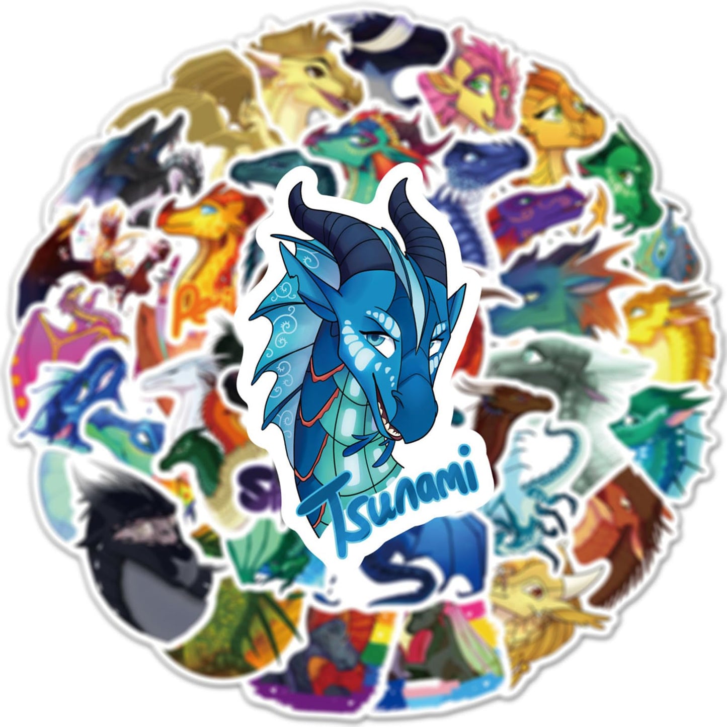 Meet Holiday 60-Piece Wings of Fire Dragon Sticker Set - Waterproof Vinyl Decals (Black)
