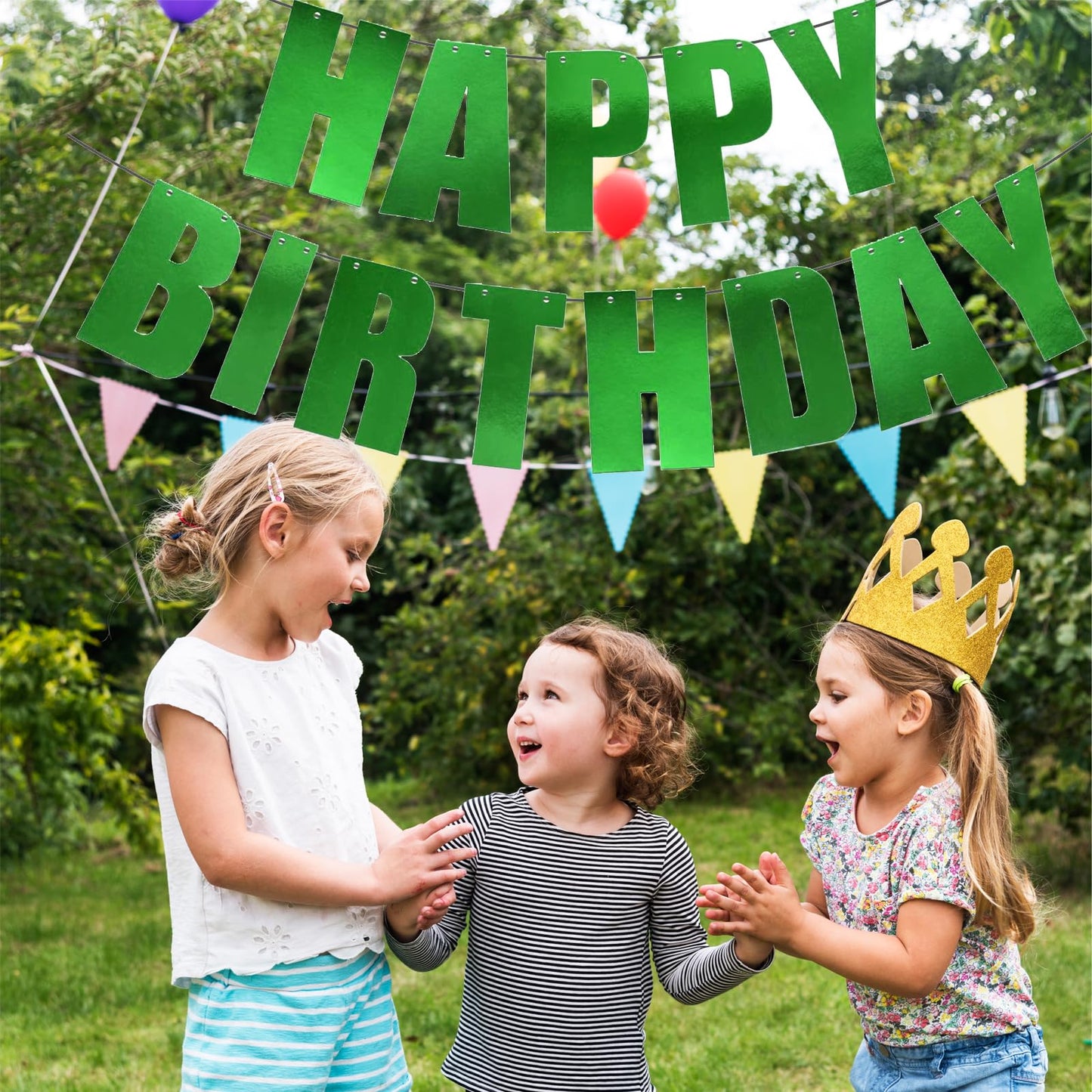 MEETINGU Happy Birthday Banner – Green Theme Party Decor (Reusable Cardboard Letters)