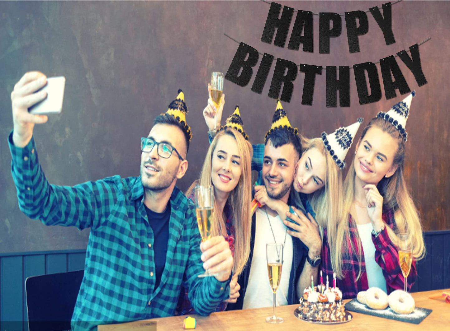 MEETINGU Black Happy Birthday Banner – Reusable Party Decorations