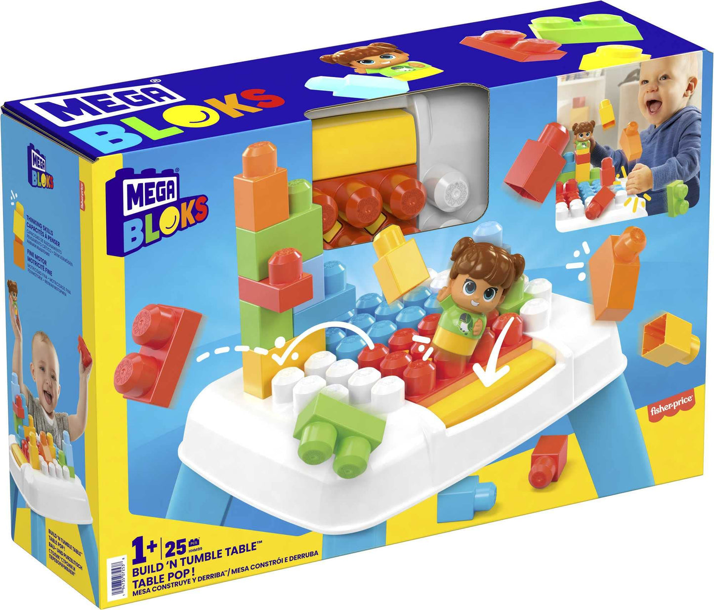Mega Bloks Fisher-Price Build-n-Tumble Table – 25-Piece Toddler Blocks Set | Ages 1+