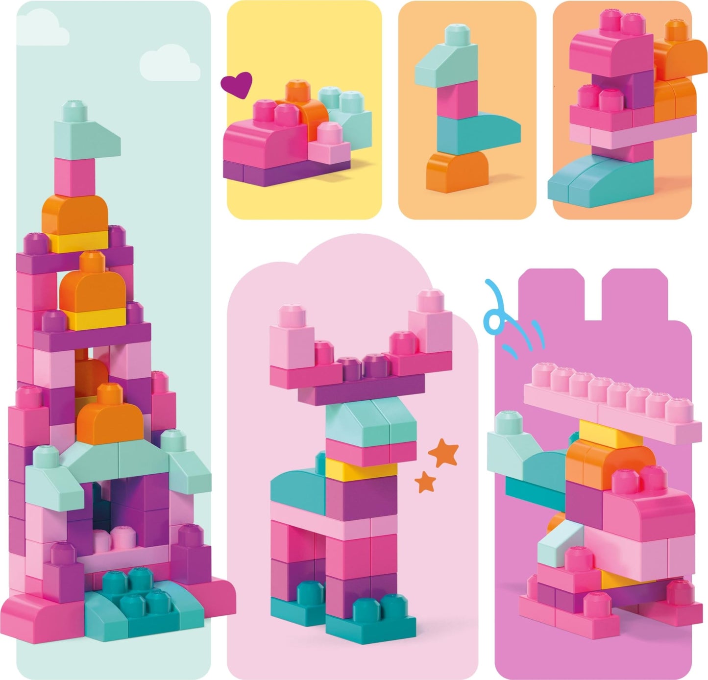 MEGA BLOKS First Builders Pink Bag – 80-Piece Toddler Blocks Set