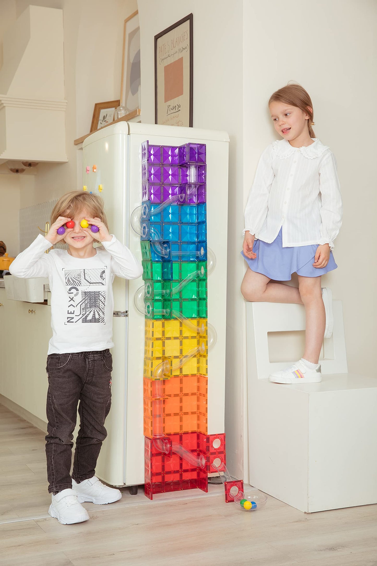 MEGAGONTILES Marble Run Magnetic Tiles Set 120PCS | STEM-Approved Educational Building Blocks for Kids 3–8