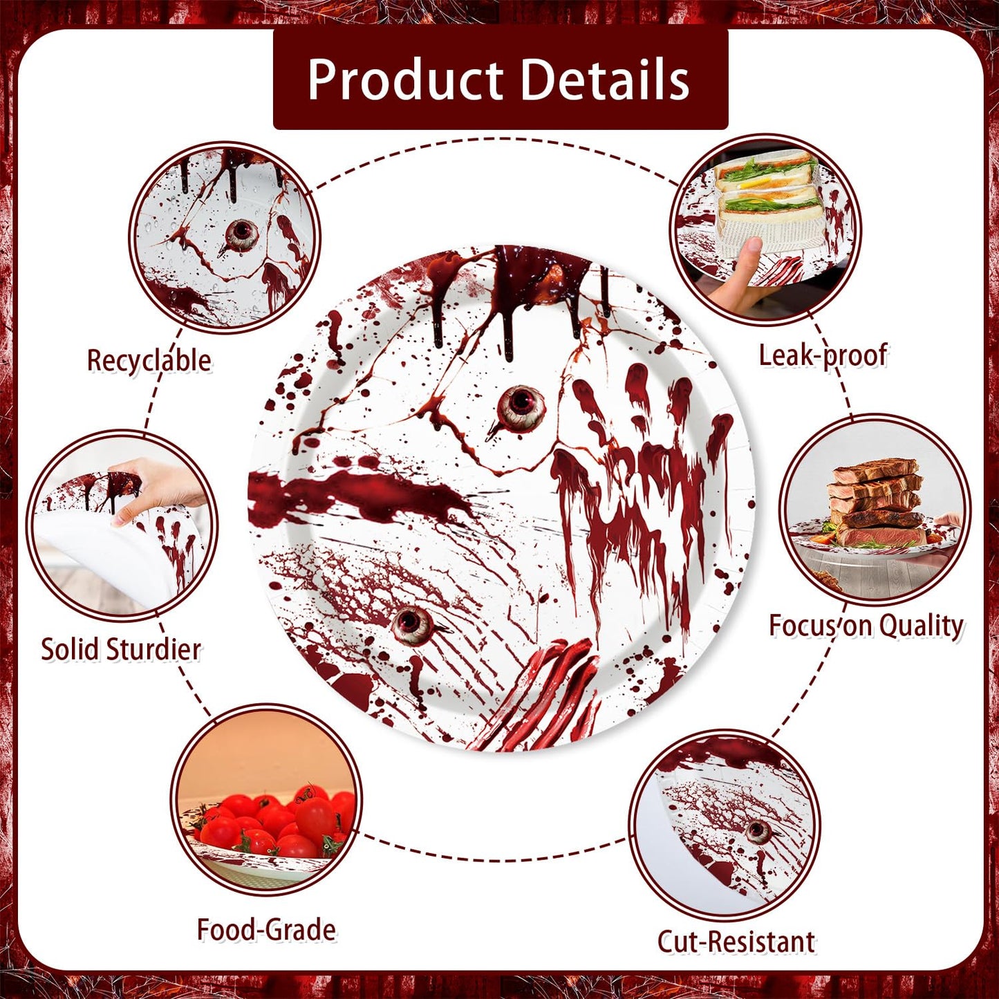 MEHOFOND Killer Birthday Decoration – 194Pcs Horror Tableware Set for Halloween Parties