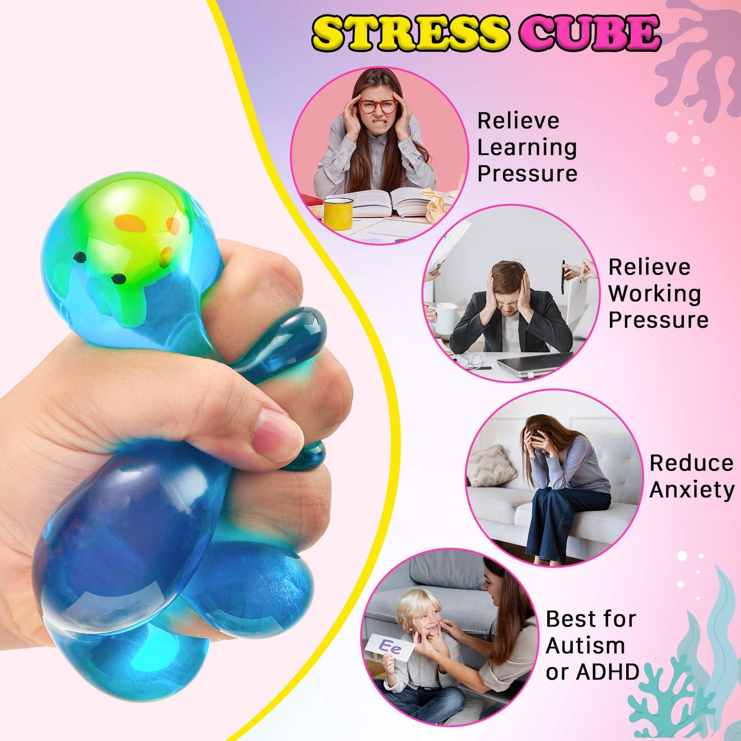 Meijoy Stress Cube Squishy Toy – Glow-in-The-Dark Crab Fidget for Kids & Adults