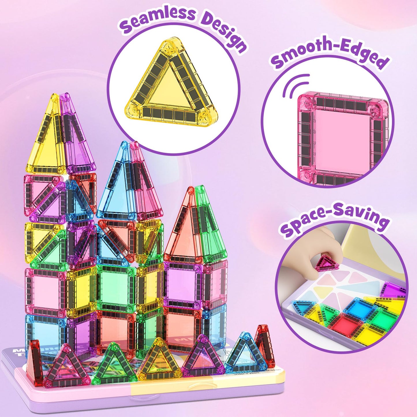 MEIQ 42-Piece Mini Magnetic Tiles Travel Set | Portable STEM Building Blocks