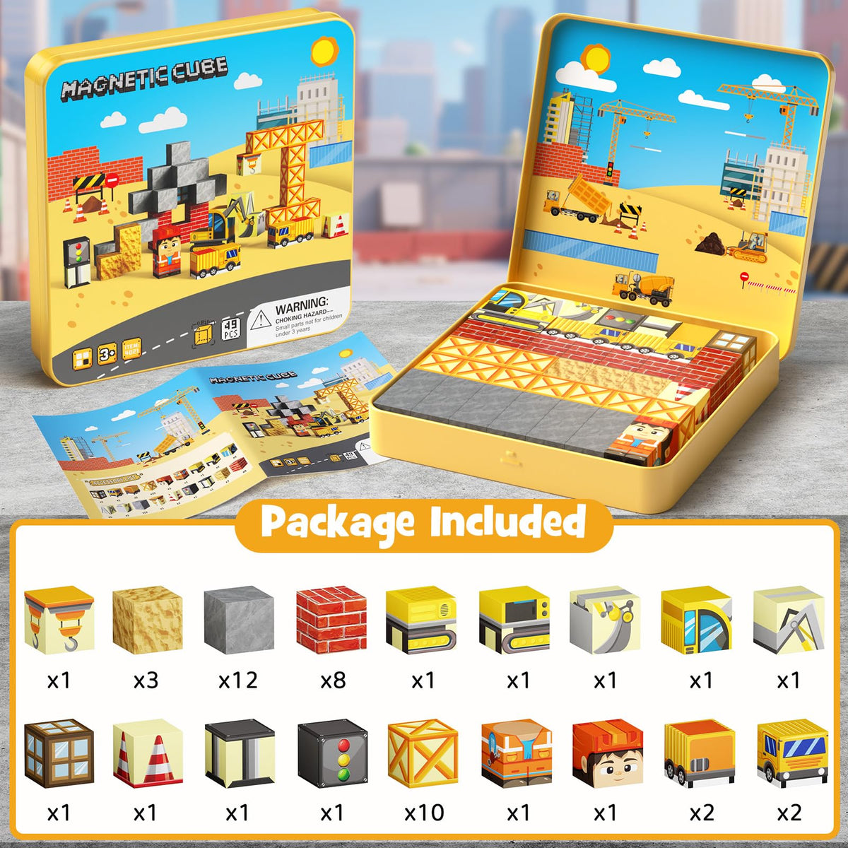 MEIQ 49PCS Mini Magnetic Building Blocks – Travel-Ready STEM Toys for Kids 3-8