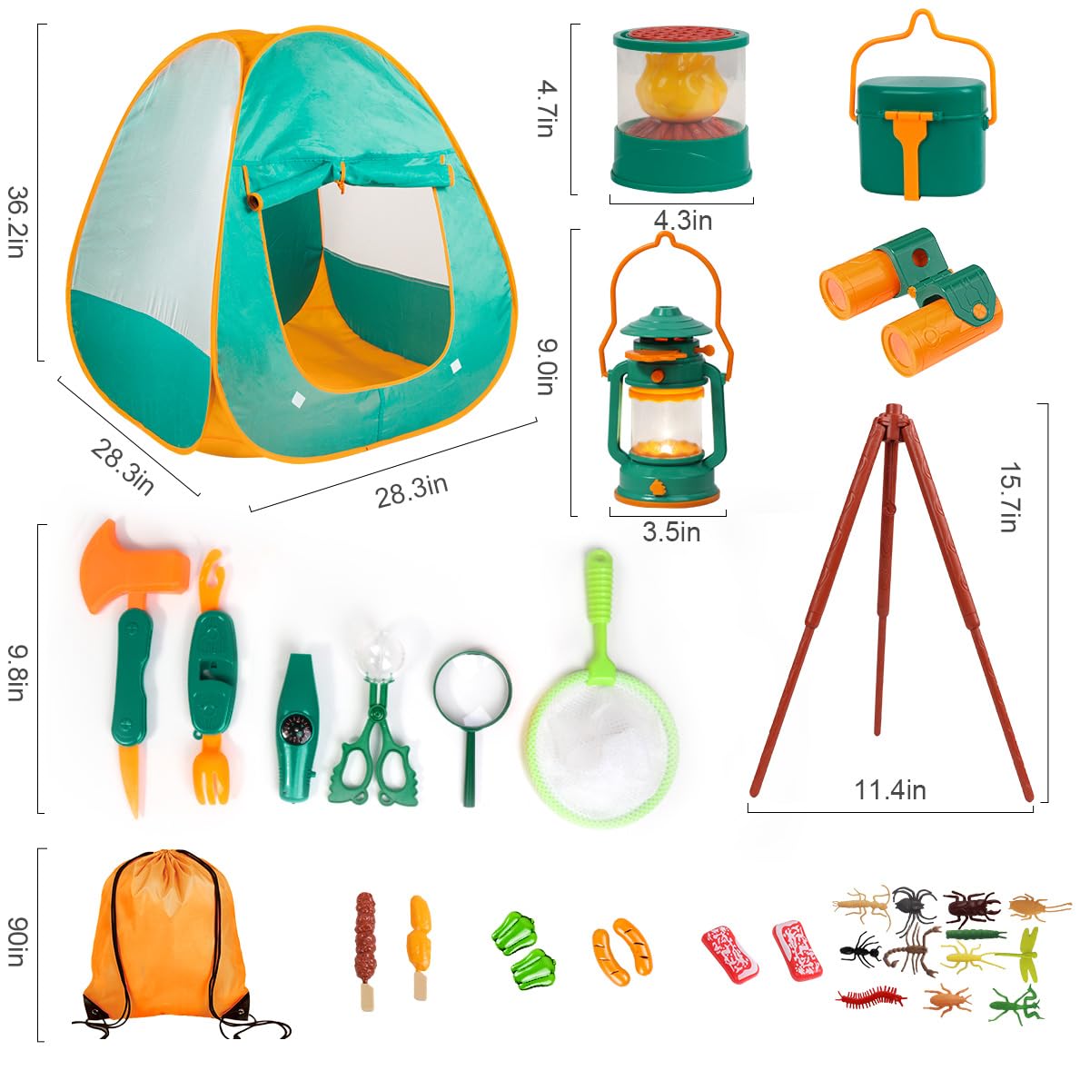 Meland Kids Camping Set with Tent - Indoor/Outdoor Pretend Play for Ages 3-6 (Green)