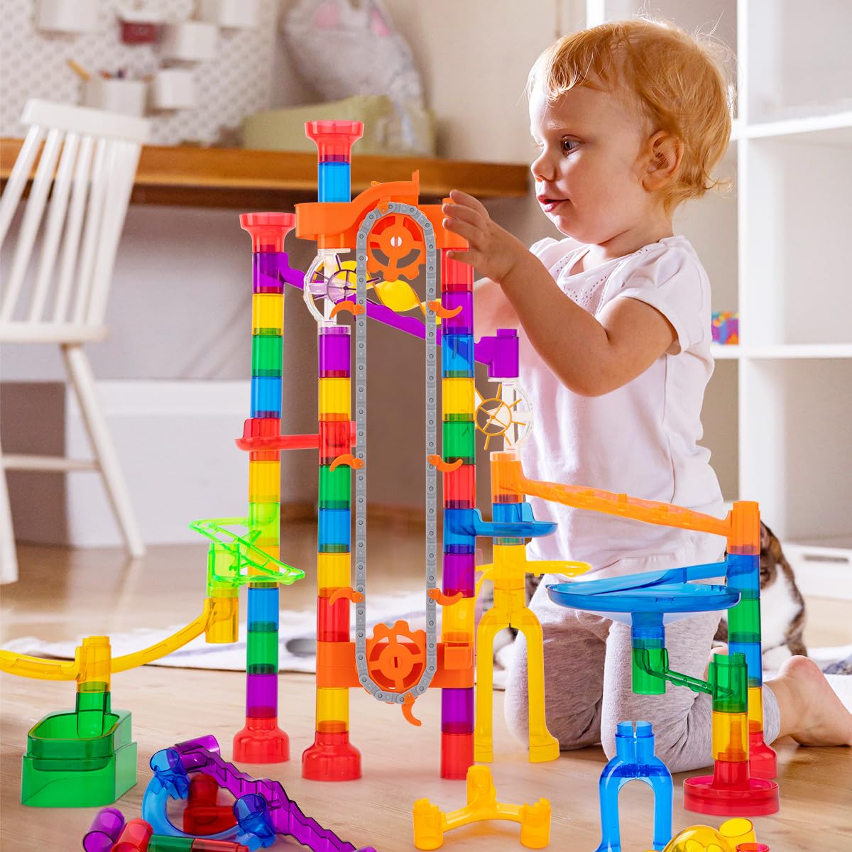 Meland 247Pcs Marble Run with Motorized Elevator – STEM Building Toy